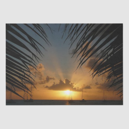 Sunset Through Palm Fronds Tropical Seascape Tissuepapier (Voorkant)