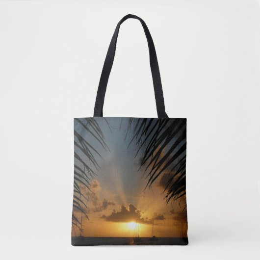 Sunset Through Palm Fronds Tropical Seascape Tote Bag (Voorkant)