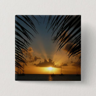 Sunset Through Palm Fronds Tropical Seascape Vierkante Button 5,1 Cm