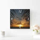 Sunset Through Palm Fronds Tropical Seascape Vierkante Klok (Huis)