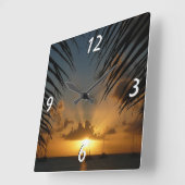 Sunset Through Palm Fronds Tropical Seascape Vierkante Klok (Hoek)