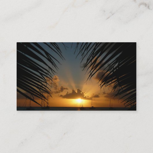Sunset Through Palm Fronds Tropical Seascape Visitekaartje (Achterkant)