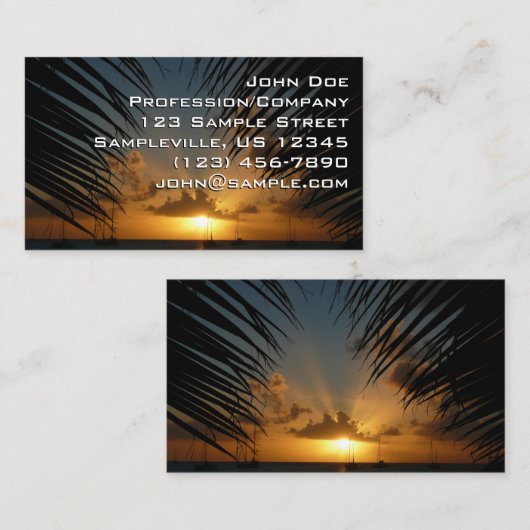 Sunset Through Palm Fronds Tropical Seascape Visitekaartje (Voorkant / Achterkant)