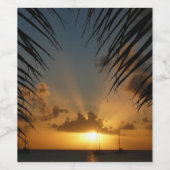 Sunset Through Palm Fronds Tropical Seascape Wijn Etiket (Enkel label)