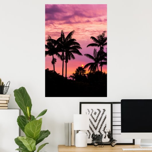 Sunset through Palm Trees Poster (Thuiskantoor)