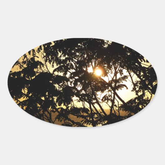 Sunset Through Trees I Tropical Photography Ovale Sticker (Voorkant)