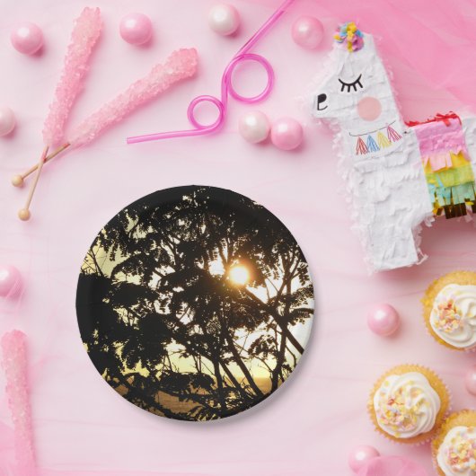 Sunset Through Trees I Tropical Photography Papieren Bordje (Feest)