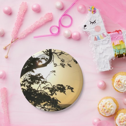 Sunset Through Trees II Tropische fotografie Papieren Bordje (Feest)