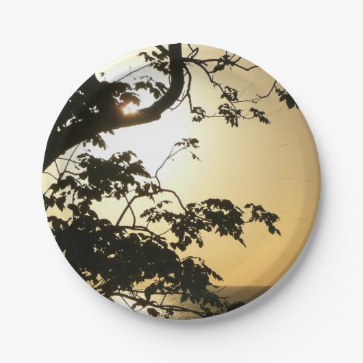 Sunset Through Trees II Tropische fotografie Papieren Bordje (Voorkant)