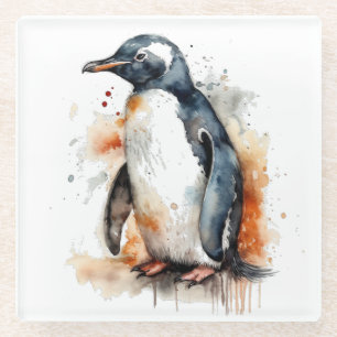 Sunset Tones Waterverf Penguin Glazen Onderzetter