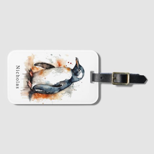 Sunset Tones Waterverf Penguin, op maat Bagagelabel (Voorkant (horizontaal))