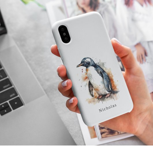 Sunset Tones Waterverf Penguin, op maat Case-Mate iPhone Case