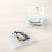 Sunset Tones Waterverf Penguin, op maat Glazen Onderzetter (Schuin)