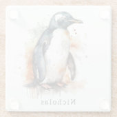 Sunset Tones Waterverf Penguin, op maat Glazen Onderzetter (Achterkant)