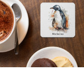 Sunset Tones Waterverf Penguin, op maat Glazen Onderzetter