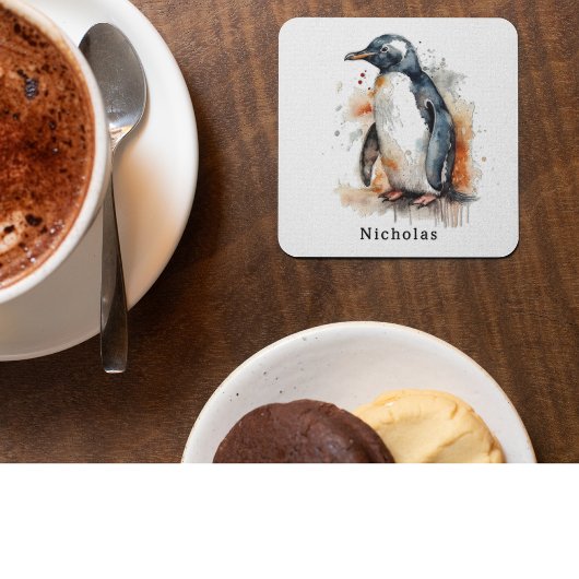 Sunset Tones Waterverf Penguin, op maat Glazen Onderzetter