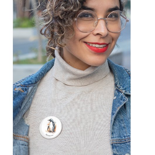 Sunset Tones Waterverf Penguin, op maat Ronde Button 3,2 Cm