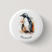 Sunset Tones Waterverf Penguin, op maat Ronde Button 3,2 Cm (Voorkant)