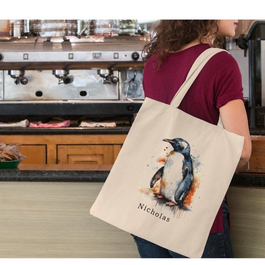 Sunset Tones Waterverf Penguin, op maat Tote Bag