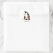Sunset Tones Waterverf Penguin, op maat Vierkante Sticker (Tas)