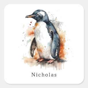Sunset Tones Waterverf Penguin, op maat Vierkante Sticker