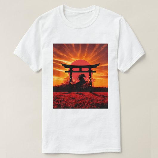 Sunset Torii & Horse – Japanese Landscape Art T-sh T-shirt (Design voorkant)