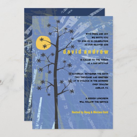 Sunset Tree Bar Mitzvah-uitnodiging Kaart (Voorkant / Achterkant)