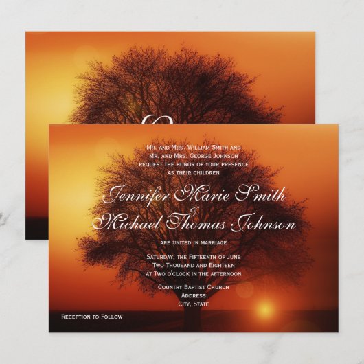 Sunset Tree Silhouette Fall Wedding Invitting Kaart (Voorkant / Achterkant)