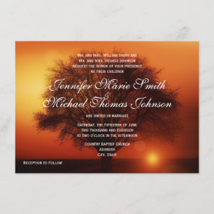 Sunset Tree Silhouette Fall Wedding Invitting Kaart