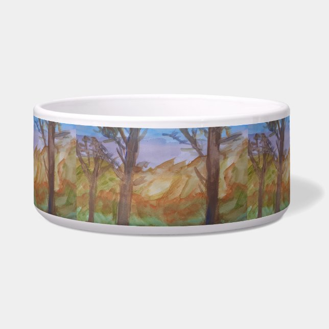 Sunset Trees Pet Bowl Voerbakje (Voorkant)