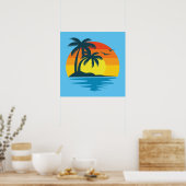 Sunset Tropical Beach Palm Ocean Poster (Keuken)