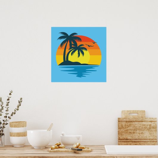 Sunset Tropical Beach Palm Ocean Poster (Keuken)