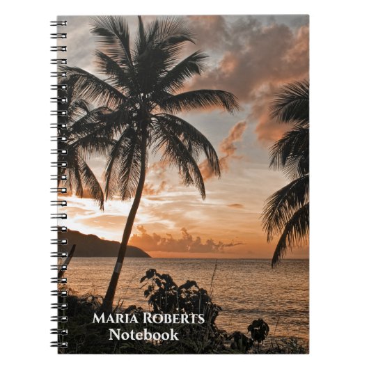 Sunset Tropical Beach Palm Trees personaliseren Notitieboek (Voorkant)