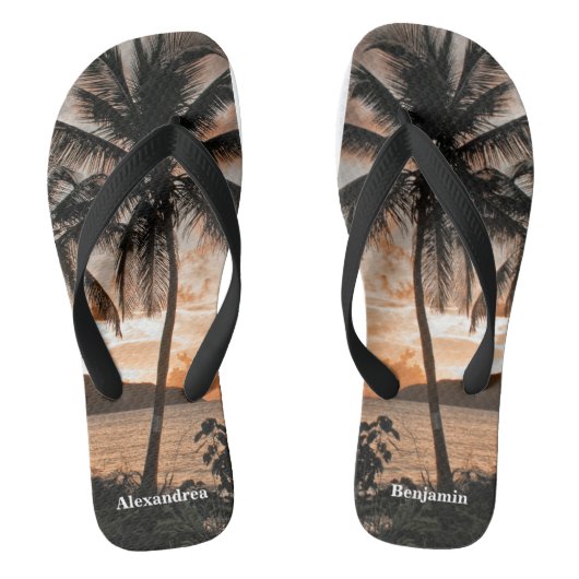 Sunset Tropical Beach Palm Trees personaliseren Teenslippers (Voetbed)