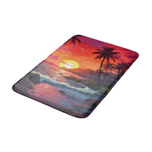 Sunset Tropical Beach Paradise Island  Badmat (Gekanteld)