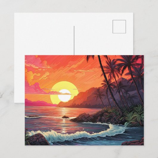 Sunset Tropical Beach Paradise Island  Briefkaart (Voorkant / Achterkant)