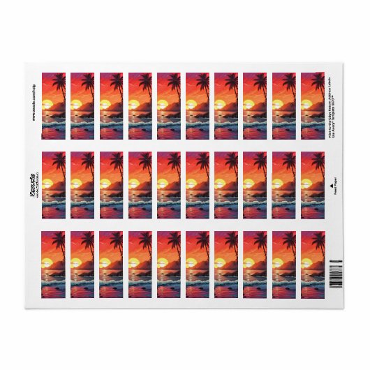 Sunset Tropical Beach Paradise Island  Etiket (Full Sheet)