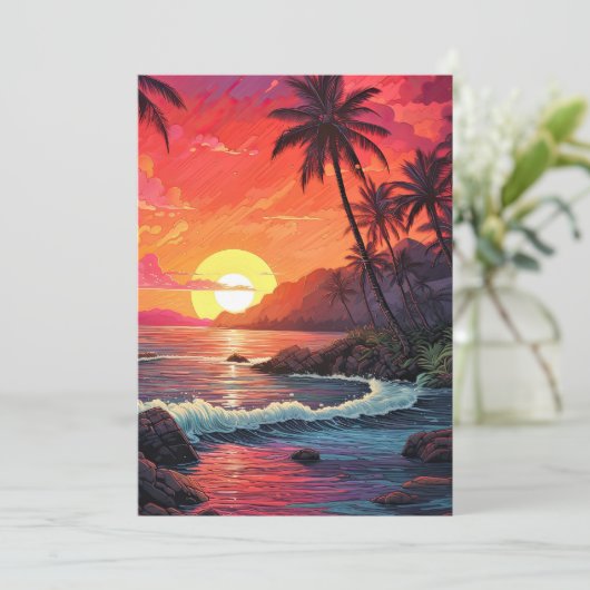 Sunset Tropical Beach Paradise Island  Kaart (Staand voorkant)