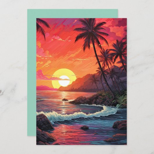 Sunset Tropical Beach Paradise Island  Kaart (Voorkant / Achterkant)