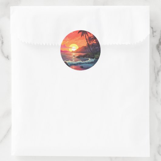 Sunset Tropical Beach Paradise Island  Ronde Sticker (Tas)