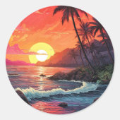 Sunset Tropical Beach Paradise Island  Ronde Sticker (Voorkant)