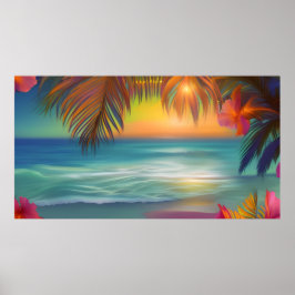 Sunset Tropical Beach Sand oceanische palmbomen Bl Poster