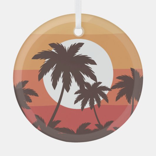 Sunset Tropical Palm Beach Glas Ornament (Voorkant)