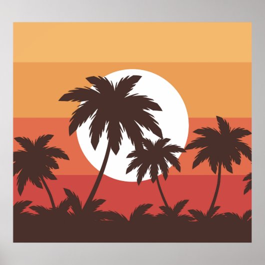 Sunset Tropical Palm Beach  Poster (Voorkant)