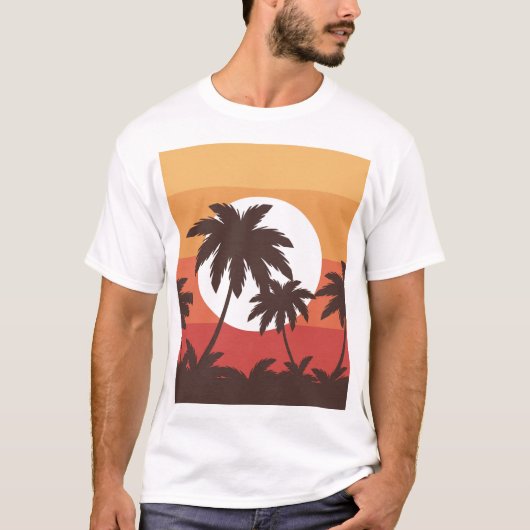 Sunset Tropical Palm Beach T-shirt (Voorkant)