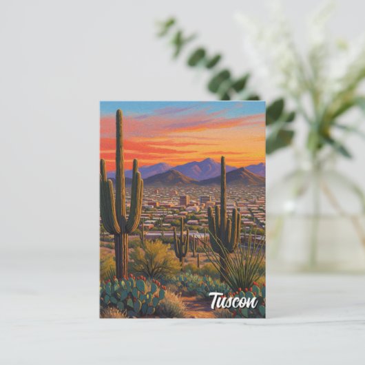 Sunset Tuscon Skyline Arizona Travel Briefkaart (Staand voorkant)
