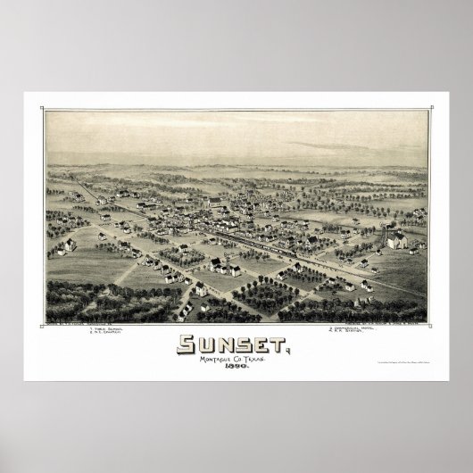 Sunset, TX Panoramic Map - 1890 Poster (Voorkant)