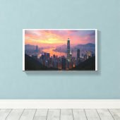 Sunset Uitzicht Hongkong's City Skyline vanaf de t Canvas Afdruk (Insitu (Houten vloer))