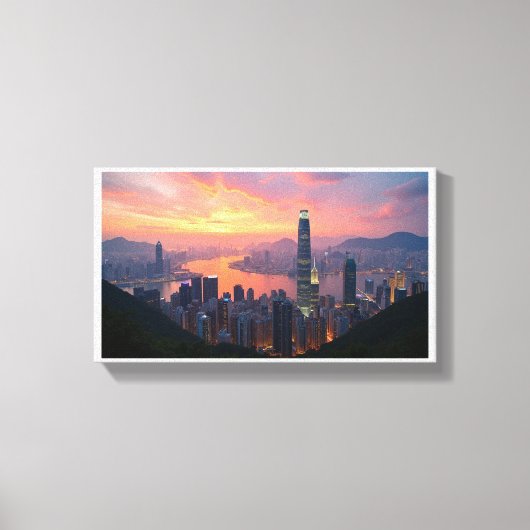 Sunset Uitzicht Hongkong's City Skyline vanaf de t Canvas Afdruk (Voorkant)