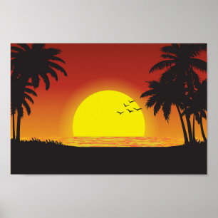 Sunset Uitzicht op het strand Poster